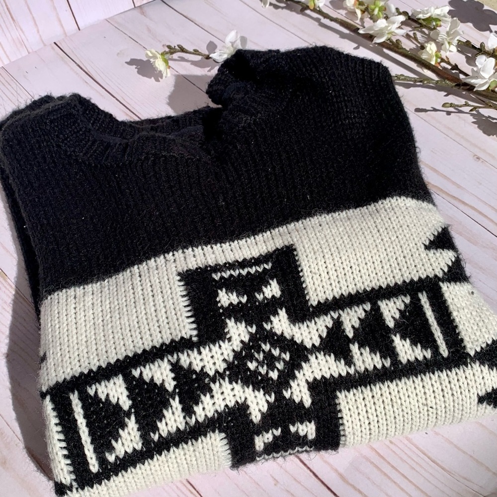 Vintage Wool Sweater Medium Black & White